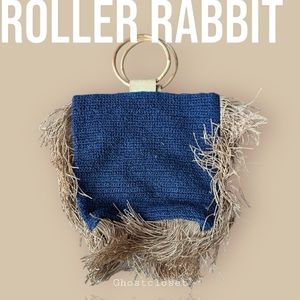 NWOT Roller Rabbit straw knitted blue summer bag